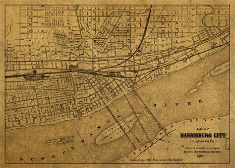 Harrisburg Pennsylvania Vintage City Street Map 1899 Mixed Media by ...