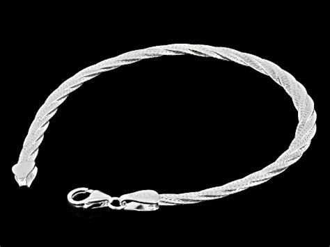 Sterling Silver Mm Diamond Cut Braided Herringbone Link Bracelet