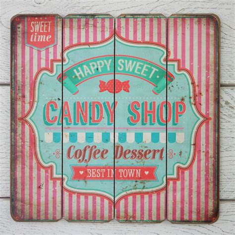 Retro Vintage Wooden Plaque Pink Stripe Candy Shop Coffee Dessert Store