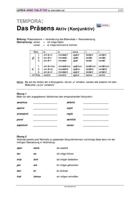 Latein Präsens Aktiv Konjunktiv Unterrichtsmaterial Im Fach Latein