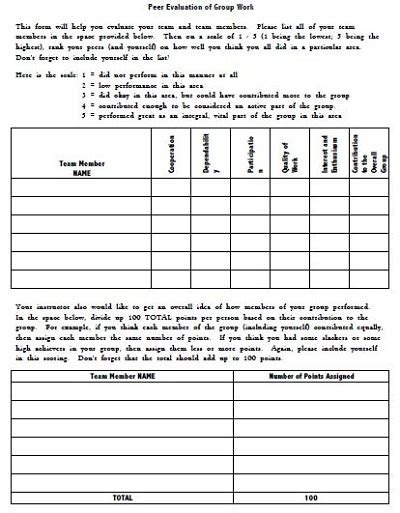 20 Peer Evaluation Form Sample Examples PDF DOC Quick Peer Evaluation