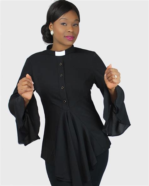 Esther Clergy Blouse Black Close up Sarah 2 | Women church suits ...