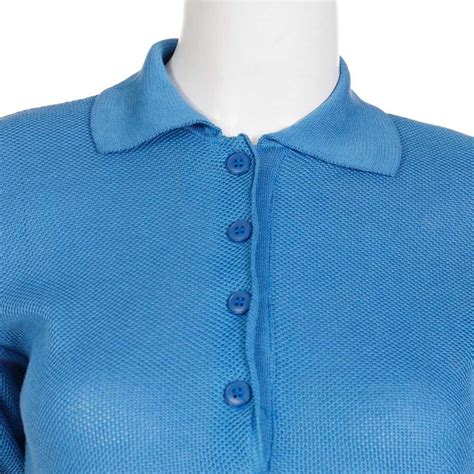 1970s Yves Saint Laurent Blue Cotton Short Sleeve Pol… Gem