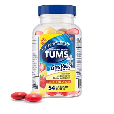 Tums Plus Gas Relief Chewy Bites Chewable Antacid Tablets Lemon