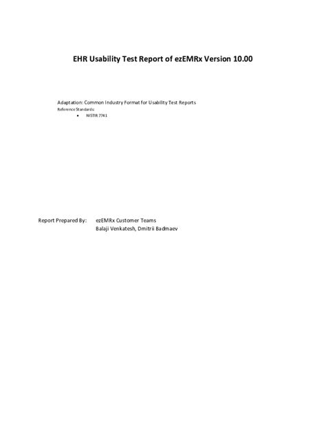 Fillable Online EHR Usability Test Report Of EzEMRx Version 10 00 Fax