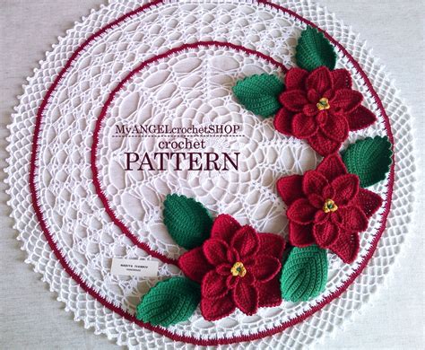 Crochet Pattern Doily With Poinsettia Tutorial Christmas Etsy Ireland