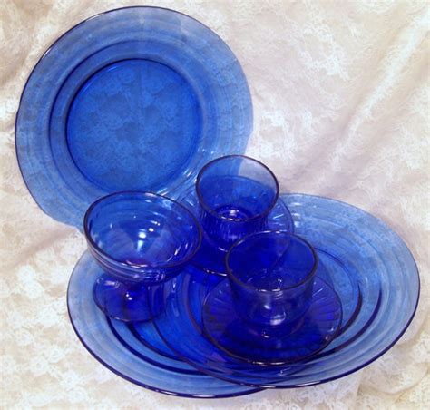 Cobalt Blue Depression Glass Moderntone Hazel Atlas Aurora