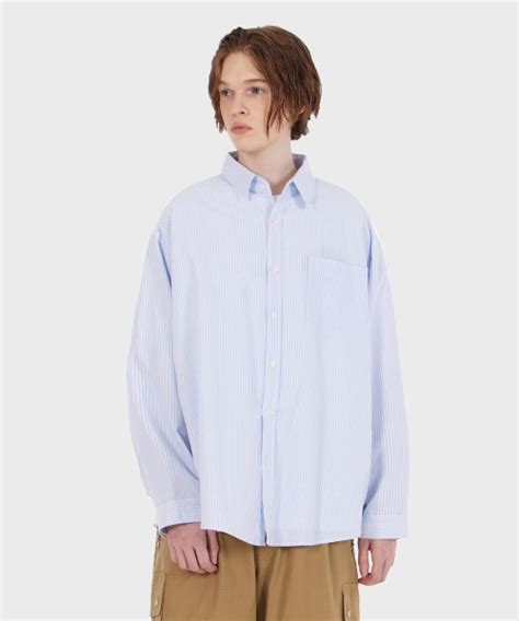 Musinsa Glw Oversized Oxford One Pocket Striped Shirt Sky Blue