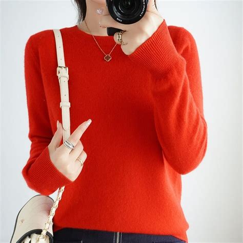 Pure Wool Cashmere O Neck Sweater Casual Knit Tops Cashmere Sweater