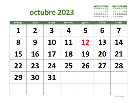 Calendario Octubre 2023 de México | WikiDates.org