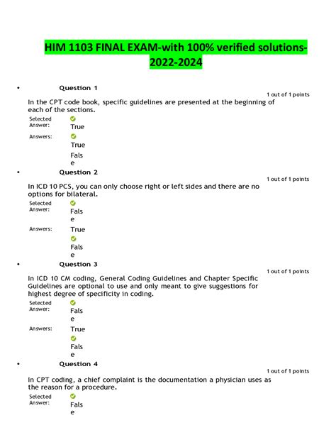 HIM 1103 FINAL EXAM With 100 Verified Solutions 2022 2024 Browsegrades