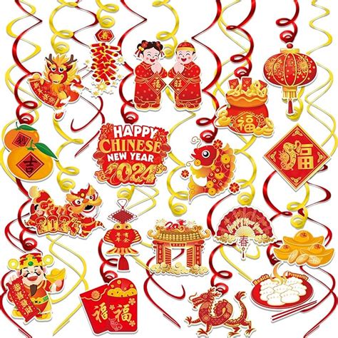 Howaf Pcs Red Gold Chinese New Year Hanging Swirl Decorations Ceiling