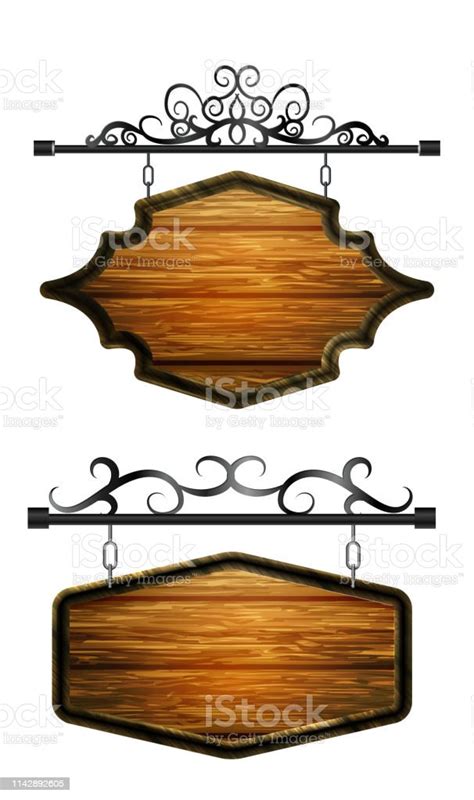 Hanging Wooden Board Vector Wooden Object For Text Stock Illustration