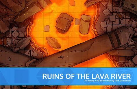 Ruins By The Lava River - D&D Map for Roll20 And Tabletop - Dice Grimorium