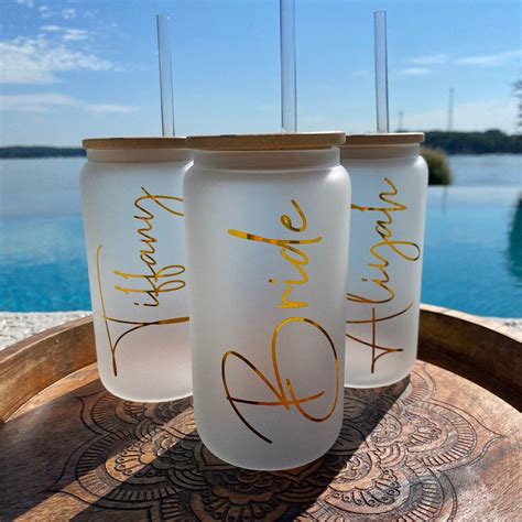 Personalized Iced Coffee Cup Custom Beer Can Glass With Lid And Straw Bridesmaid T