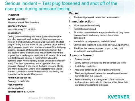 Serious incident 27 10 2015 t12th nov 2015 test plug loosened and shot ...