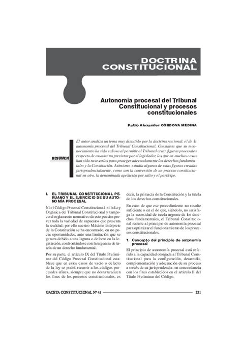 Pdf Autonomía Procesal Del Tribunal Constitucional Y Procesos