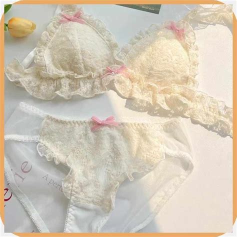 Underwear KS Pd Set R Lace V Panties Y Wireless Q Bra U Thin G Cup Lingerie Women S Lolita Style