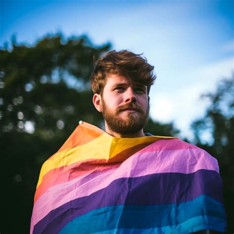 Foto De Un Hombre Sosteniendo Una Bandera Lgbt Foto Premium