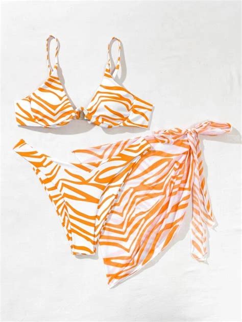 Pack Zebra Stripe Bikini Swimsuit With Cover Up Voile Et Lumiere Online Store