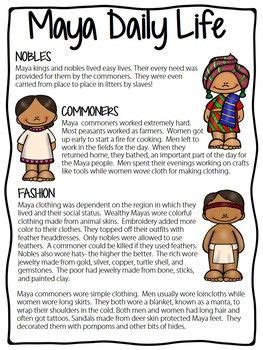 Maya Daily Life Informational Text Reading Comprehension Worksheet