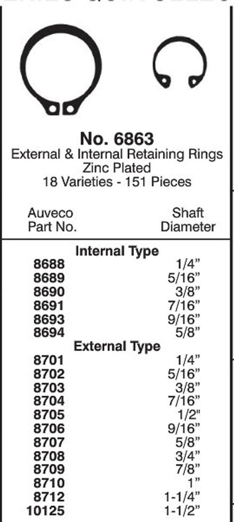 6863 External & Internal Retaining Rings Quick Select Kit - Denver Auto ...