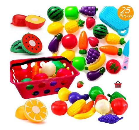 Brinquedo Frutas Legumes Crec Cortar 25 Pcs Comidinhas Velkr UNOTOYS