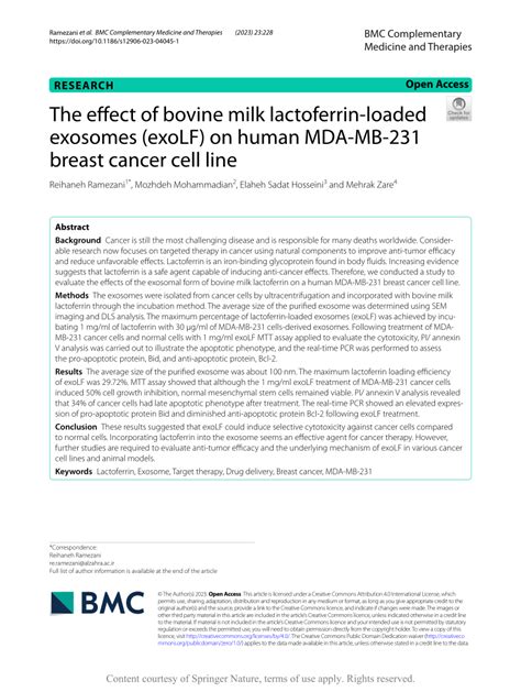 PDF The Effect Of Bovine Milk Lactoferrin Loaded Exosomes ExoLF On