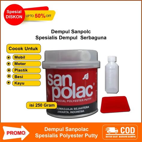 Dempul Sanpolac 250gram Body Mobil Motor Kayu Plastik Baret Langnsung