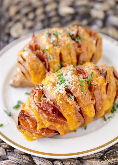 Hasselback Sweet Potatoes {cheese Bacon Stuffed} Lil Luna