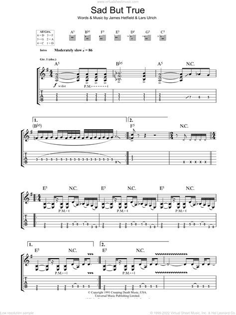 Sad But True Sheet Music For Guitar Tablature PDF