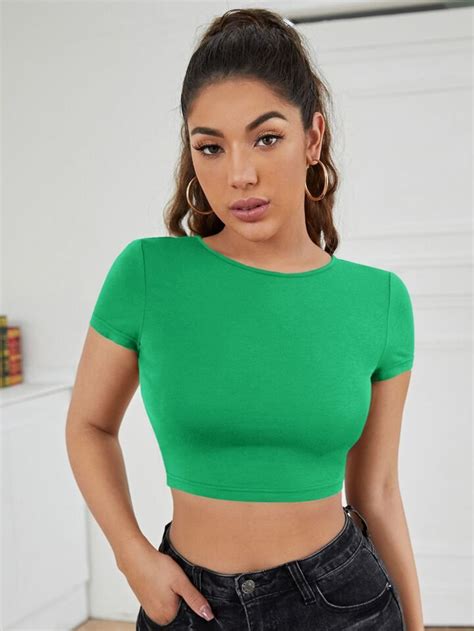 Shein Essnce Criss Cross Tied Backless Crop Tee Shein Usa Em 2023 Moda