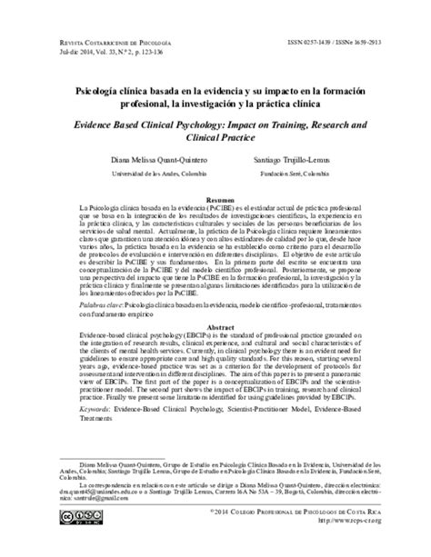 Pdf Psicología Clínica Basada En La Evidencia Y Su Impacto En La