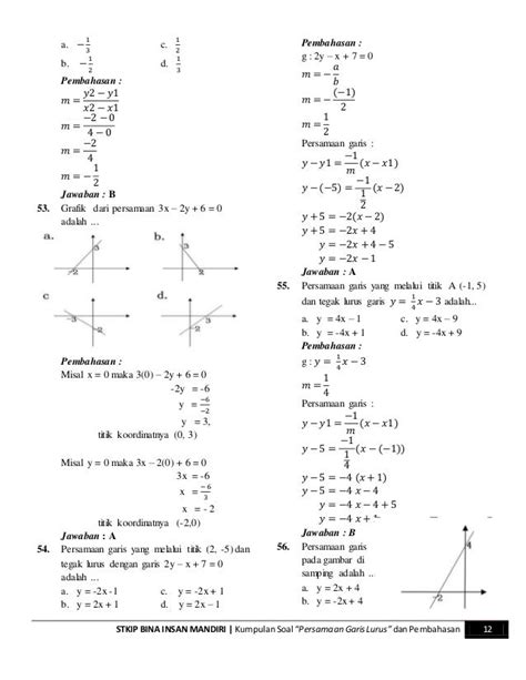 Contoh Soal Persamaan Garis Lurus Dan Jawabannya Riset