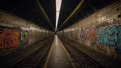 Premium Photo Abandoned Railway Tunnel Filled With Graffiti