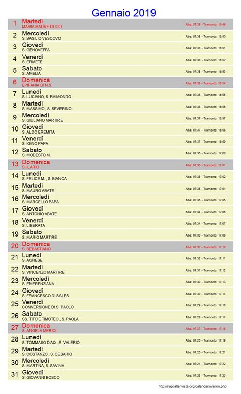 Calendario Gennaio 2019 Con Festività E Fasi Lunari