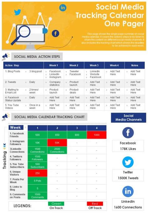 Social Media Tracking Calendar One Pager Presentation Report