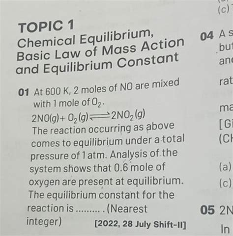 TOPIC 1Chemical Equilibrium Basic Law Of Mass Action And Equilibrium Co