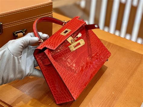 Hi Birkin Mini Kelly Cm Shiny Alligator Crocodile Ferrari Red Gold