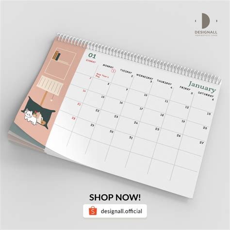 Jual Designall Kalender Meja Kalender Duduk Custom Tulisan Aesthetic Tahun 2025 Spiral Lt