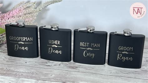 Black Personalised Wedding Hip Flasks Best Man Hip Flask Etsy Uk