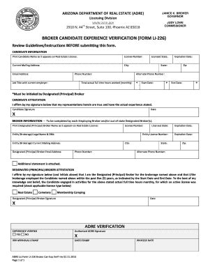 Fillable Online Broker Candidate Experience Verification Form Li