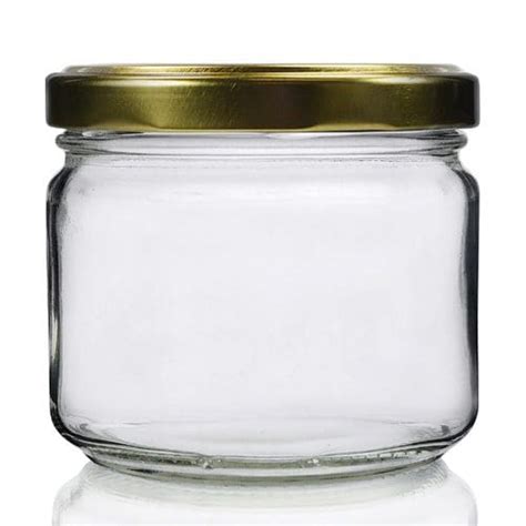 300ml Squat Clear Glass Honey Jar With Lid Ampulla LTD