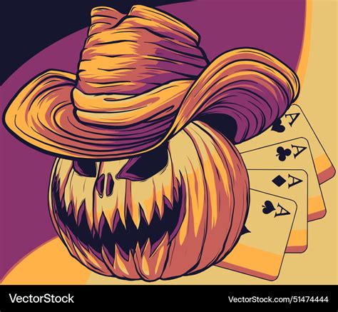 Happy halloween pumpkin cowboy hat on white Vector Image