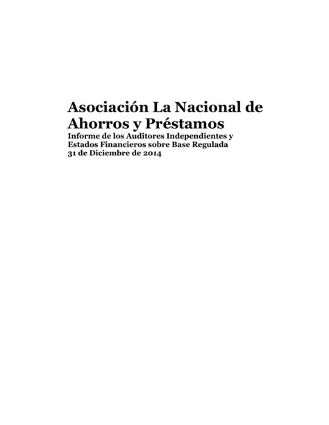 Asociaci N La Nacional De Ahorros Y Pr Stamos