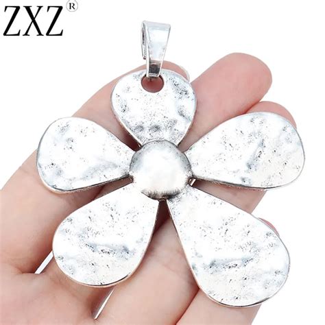 Pcs Tibetan Silver Large Hammered Flower Charms Pendants For Necklace