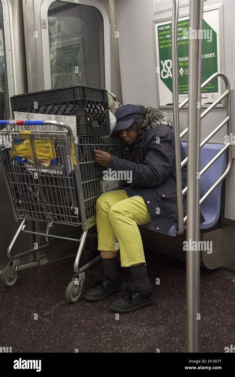 Homeless Woman With All Her Possessions Rides The New York City Subway