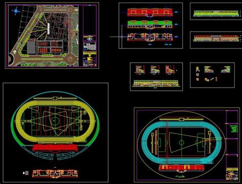 Stadium Layout And Elevation Plan Autocad Drawing