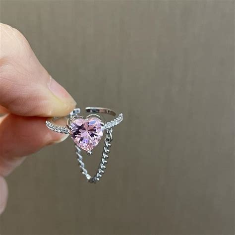 Buy Pink Crystal Irregular Heart Ring For Women Creative Blue Opal