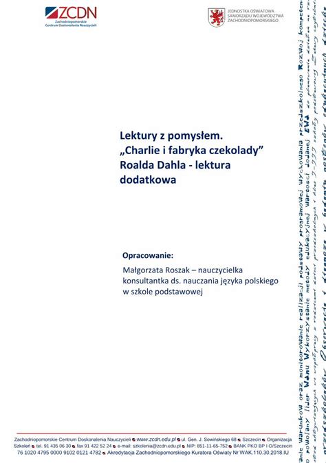 Pdf Lektury Z Pomys Em Charlie I Fabryka Czekolady Roalda Dahla